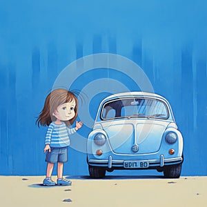 Playful Figurative Renditions: A Girl\'s Conversation With A Cartoon Car