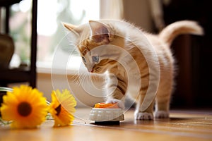 Playful Fluffy Kitten Engaged in Toy Mouse Fun