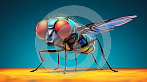 A playful fly with big eyes curiously peeks over a bright colored edge, Ai Generated