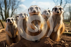 Playful and funny meerkat family, adorable antics in their habitat