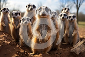 Playful and funny meerkat family, adorable antics in their habitat