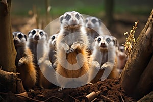 Playful and funny meerkat family, adorable antics in their habitat