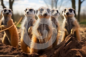 Playful and funny meerkat family, adorable antics in their habitat