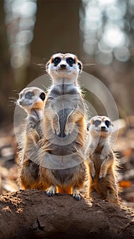 Playful and funny meerkat family, adorable antics in their habitat