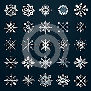 Playful Geometric Snowflake Vector Icon Set On Dark Background photo