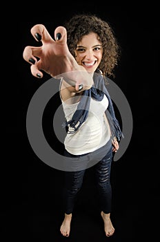 Playful Girl in Grabbing Pose