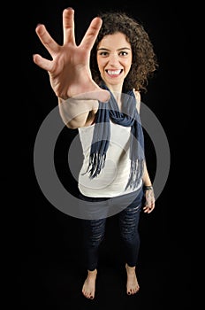 Playful Girl in Grabbing Pose