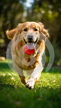 Playful Golden Retriever with Frisbee in Lush Green Park