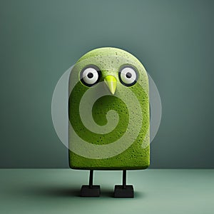 Playful Green Bird With Big Eyes On Grey Background - Inspired By Filip Hodas