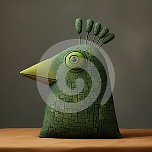 Playful Green Bird Figurine In The Style Of Anton Semenov