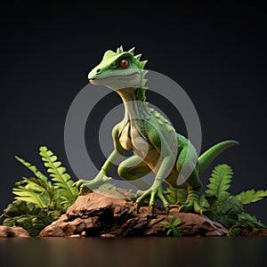 Playful Green Lizard Sculpture: Zbrush Inspired Precisionist Art