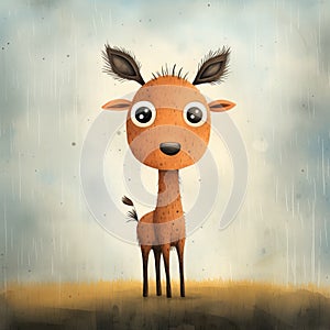 Playful Illustration Of A Cute Deer In The Rain