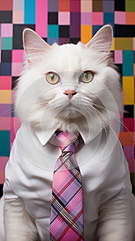 A playful and imaginative image of a white cat