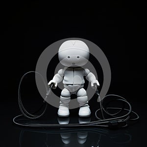 Playful Innocence: Oshare Kei Robot On Black Background With Cord