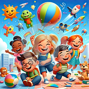 Playful kids featuring happiness and smiling faces. Children\'s Day Concept, June 9th