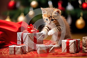 Playful Kitten in Christmas Spirit with Ornament