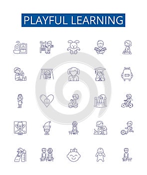 Playful learning line icons signs set. Design collection of Frolicking, Entertaining, Cheerful, Joyful, Humorous