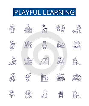 Playful learning line icons signs set. Design collection of Frolicking, Entertaining, Cheerful, Joyful, Humorous