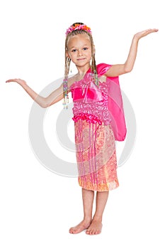 Playful little girl is dancing Thai dance