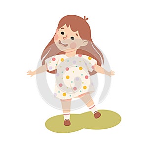 Playful Little Girl on Green Lawn Enjoying Summer Vector Illustration