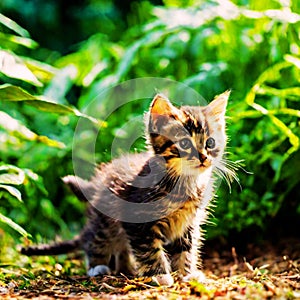 Playful little kitten in the summer garden in the grass3