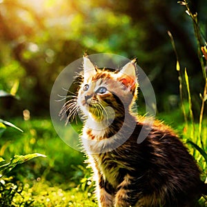 Playful little kitten in the summer garden in the grass5