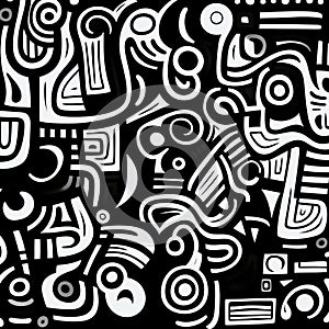 Playful Mesoamerican-inspired Black And White Art Drawing