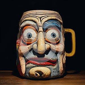 Playful Morbidity: Outsider Art Inspired Beer Mug With Crazy Face photo