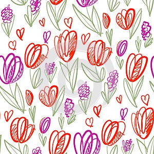 Playful naive tulip flower seamless pattern