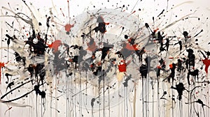 Playful Oil Painting In Cai Guo-qiang Style With Black, Red, And White Splashes