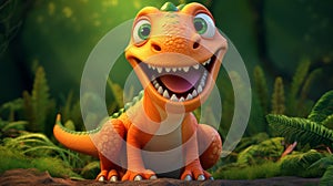 Playful Orange Dino In Lively Disney Pixar Style
