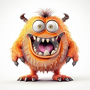 Playful Orange Monster On White Background