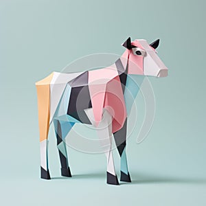 Playful Origami Cow: A Minimalist Composition With Curiosity And Friendliness