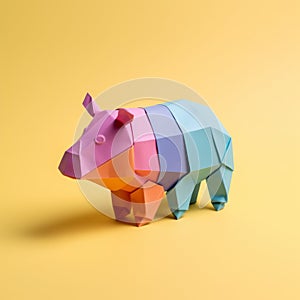Playful Origami Pig: Minimalist Sculpture On Yellow Background photo