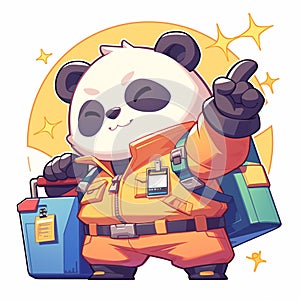 A playful panda sanitation worker cartoon style