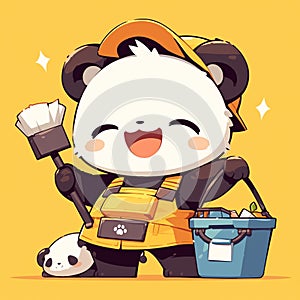A playful panda sanitation worker cartoon style