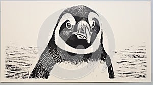 Playful Penguin: A Fun And Whimsical Lino Print Artwork