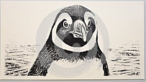 Playful Penguin: A Fun And Whimsical Lino Print Artwork photo