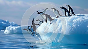 Playful Penguins Jumping Out of Water