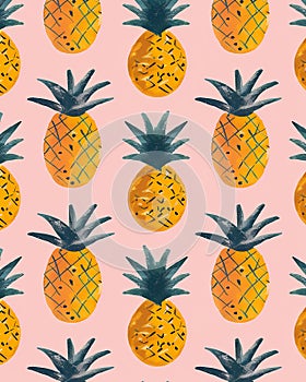 Playful Pink and Aqua Pineapple Pattern: Cute, Dreamy, Animated, Simplified Shapes, Pastel, Painting