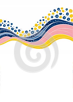 Playful polka-dot and wave pattern yellow pink and blue frame background.
