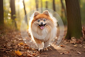 Playful Pomeranian dog cooling off. Generate ai