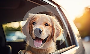 A Playful Pup Enjoying the Breeze With Its Head Out the Car Window