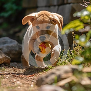 Playful Puppy in Sunlit Backyard