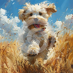 Playful puppy in a sunny field