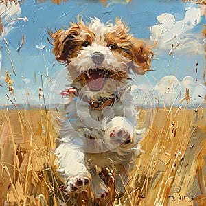 Playful puppy in a sunny field