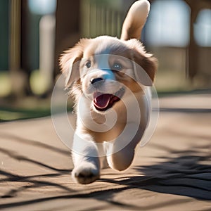 A playful puppy with a wagging tail, chasing after a bouncing ball4