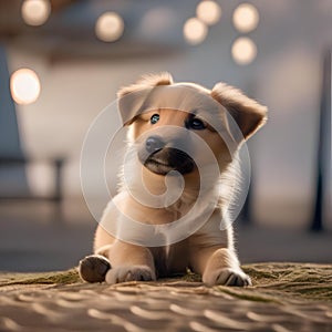 A playful puppy with a wagging tail, rolling in a patch of sunlight1