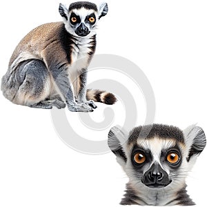 Playful Ring-Tailed Lemur on White Background