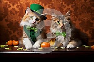 Playful Saint Patrick day cute ginger cats. Generate ai